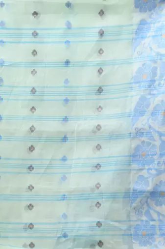 Mint Green Pure Cotton Tant Saree With Woven Designs Without Blouse