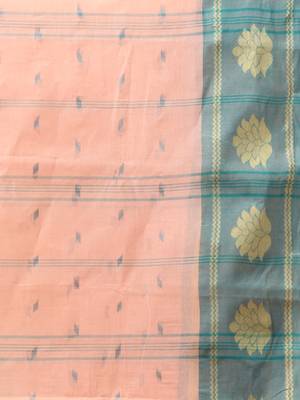 Peach Pure Cotton Tant Saree With Woven Designs Without Blouse 4