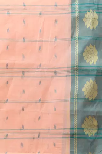 Peach Pure Cotton Tant Saree With Woven Designs Without Blouse