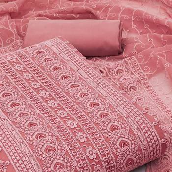 Pink Women's Georgette With Heavy Crepe Bottom And Chiffli Work Dupatta Salwar Suit Dress Material 2