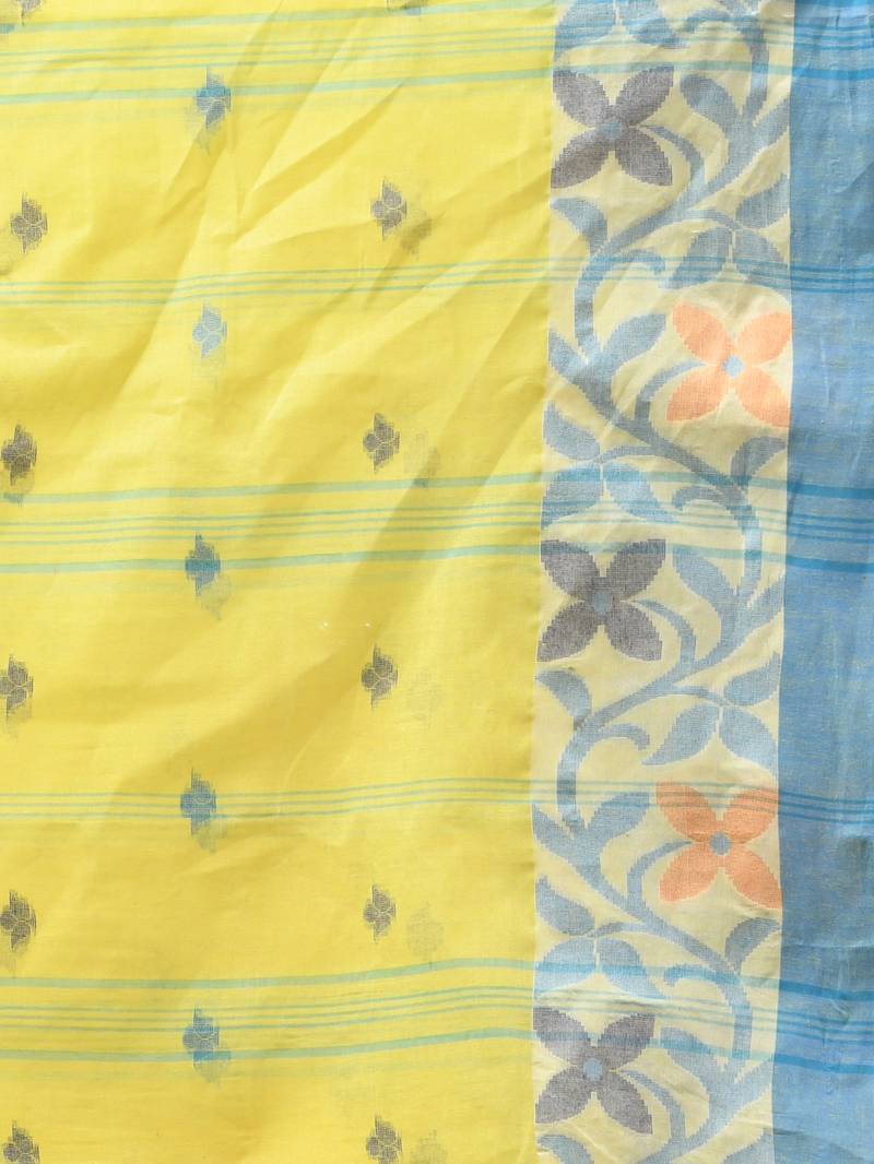 Light yellow pure cotton tant saree with woven designs