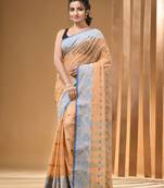 Beige Pure Cotton Tant Saree With Woven Designs Without Blouse
