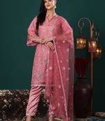Ethnovog ready to wear mauve net embroidered straight suit