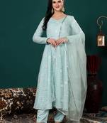 Ethnovog ready to wear blue net embroidered anarkali suit