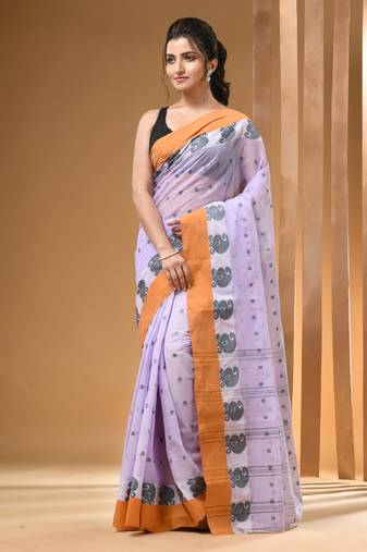 Lavender Pure Cotton Tant Saree With Woven Designs Without Blouse
