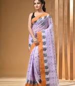 Lavender Pure Cotton Tant Saree With Woven Designs Without Blouse
