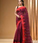 Magenta Pure Cotton Tant Saree With Woven Designs Without Blouse