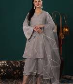 Ethnovog ready to wear grey art silk embroidered a line suit