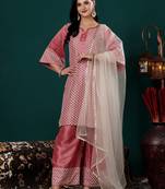 Ethnovog ready to wear pink embroidered sequins art silk straight suit