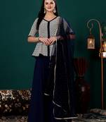 Ethnovog ready to wear blue art silk n georgette embroidered sharara suit