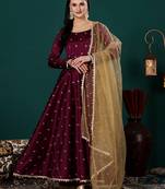 Ethnovog ready to wear wine art silk embroidered anarkali suit