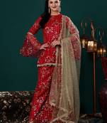Ethnovog ready to wear red net embroidered sharara suit