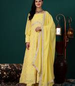 Ethnovog ready to wear yellow georgette embroidered anarkali suit set