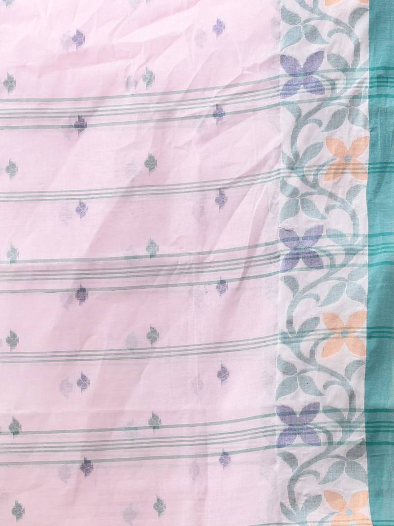 Light pink pure cotton tant saree with woven designs