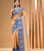 Beige Pure Cotton Tant Saree With Woven Designs Without Blouse