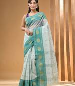 Mint Green Pure Cotton Tant Saree With Woven Designs Without Blouse