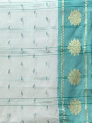 Mint Green Pure Cotton Tant Saree With Woven Designs Without Blouse 4