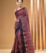 Purple pure cotton tant saree with woven designs
