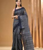 Grey Pure Cotton Tant Saree With Woven Designs Without Blouse