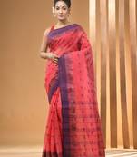 Pink Pure Cotton Tant Saree With Woven Designs Without Blouse