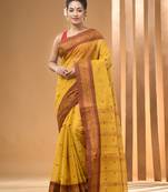 Mustard pure cotton tant saree with woven designs