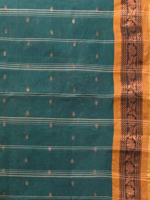 Teal Pure Cotton Tant Saree With Zari Border Without Blouse 4