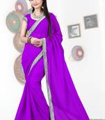 Purple Stone Moti Embroidery Work Georgette Saree