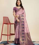 Pink colour soft faux kanjiwaram silk saree with jaquard work blouse piece