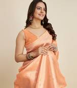 Orange colour soft faux kanjiwaram silk saree with jaquard work blouse piece