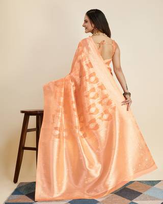 Orange colour soft faux kanjiwaram silk saree with jaquard work blouse piece 3