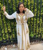 Off White Handcrafted Zari work Stitched Georgette Kaftan Party Dress