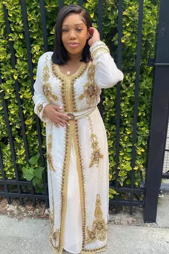 Off White Handcrafted Zari work Stitched Georgette Kaftan Party Dress