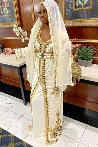Off White Handcrafted Zari work Stitched Georgette Kaftan Party Dress