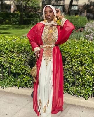Pink and Cream Georgette Beadwork Kaftan 1
