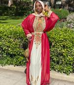 Pink and Cream Georgette Beadwork Kaftan