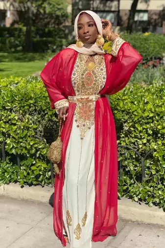 Pink and Cream Georgette Beadwork Kaftan
