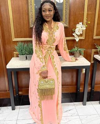 Elegant Peach Kaftan Gown with Gold Zari Work | Festive & Casual Event Wear 2