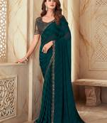 Pine green sequin silk pattern designer saree with blouse