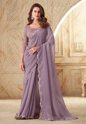Lavender sequin silk georgette saree with blouse 1