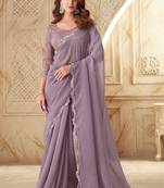 Lavender sequin silk georgette saree with blouse