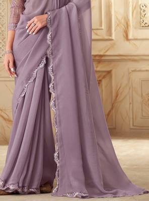 Lavender sequin silk georgette saree with blouse 3
