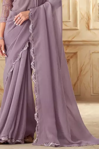 Lavender sequin silk georgette saree with blouse
