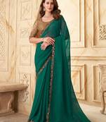 Green sequin glitter silk party wear saree with blouse