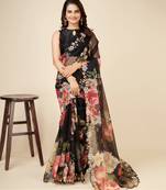 Black Oragzna Party Wear Saree With Plain Blouse Peice