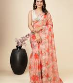 Peach Soft Organza Party Wear Saree