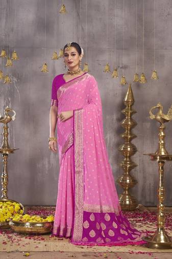 Pink Georgette Saree