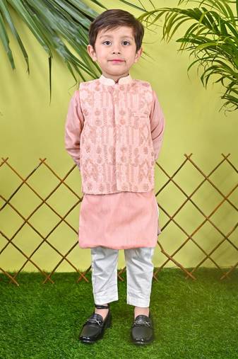 Peach Kurta Jacket Off White  Churidar