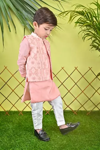 Peach Kurta Jacket Off White  Churidar
