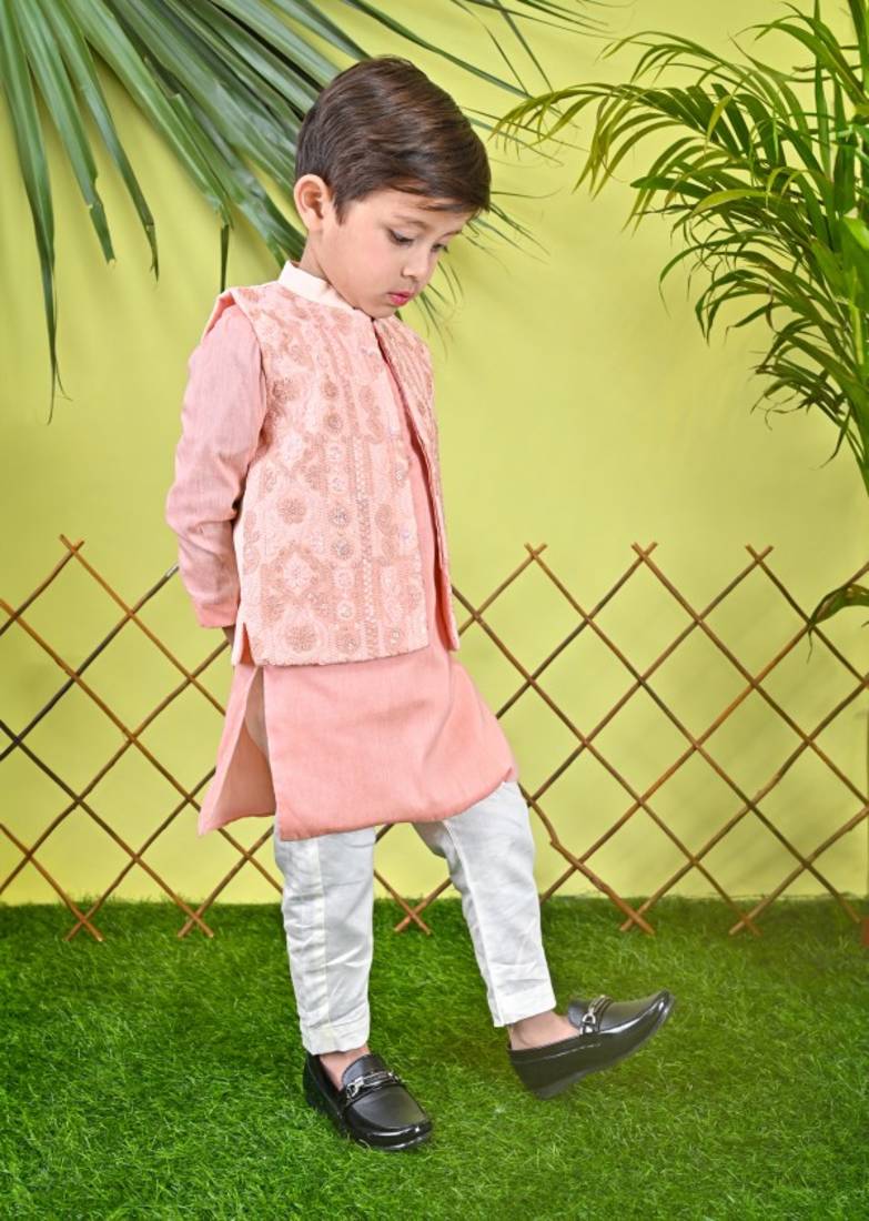 Peach Kurta Jacket Off White  Churidar