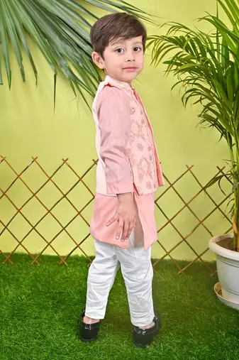 Peach Kurta Jacket Off White  Churidar